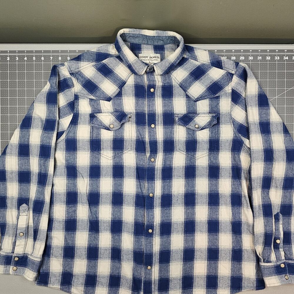 Cody James Western Flannel Shirt XXL Blue Plaid Pearl Snap Cowboy Workwear Biker